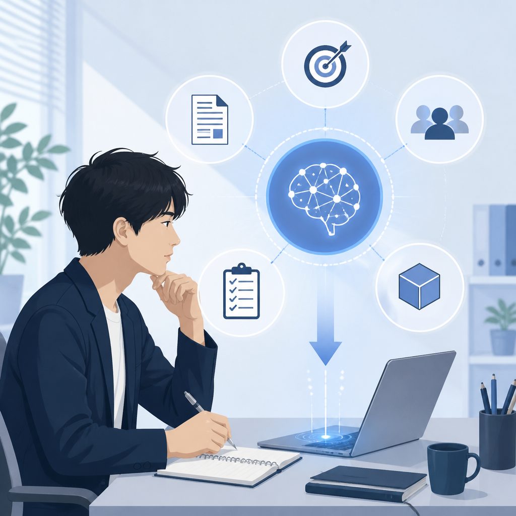 AIへの指示書の書き方｜業務を任せる5つの要素のイメージイラスト