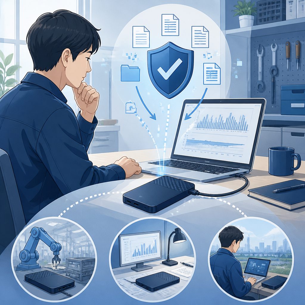 外付けSSDの選び方|自動化ログを守るバックアップ術のイメージイラスト