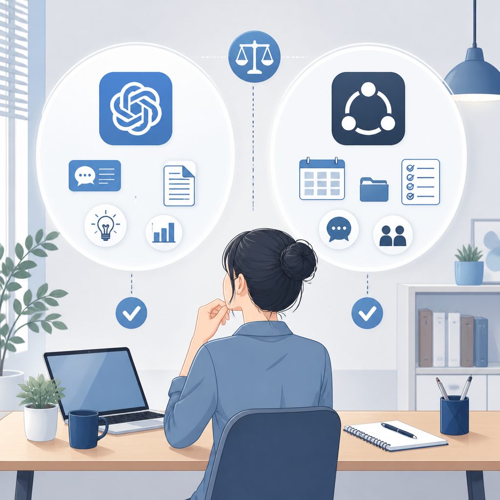 ChatGPT WorkとCowork｜個人事業主向けの選び方のイメージイラスト