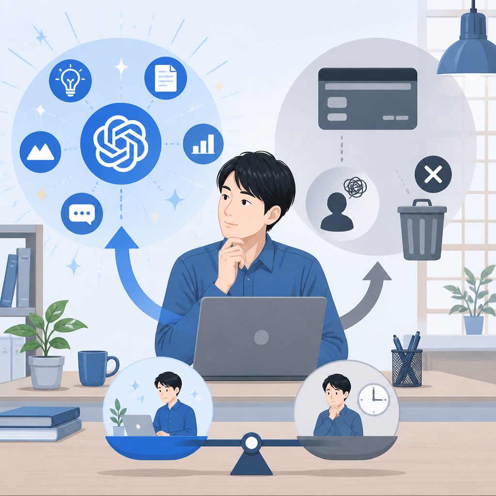 ChatGPT無料版が無制限に｜有料プランは解約していい？のイメージイラスト
